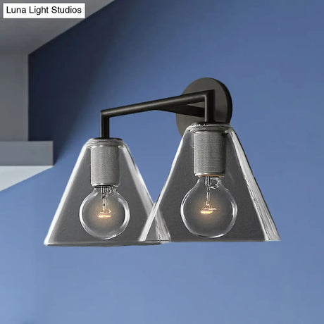 Minimalist Glass Cone Wall Sconce 1/2 Lights Black/Brass Bedside Lighting