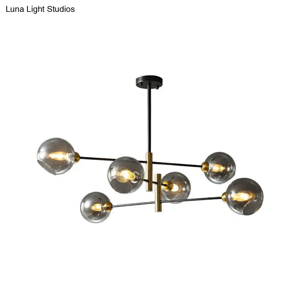 Minimalist Black And Brass Glass Dome Chandelier For Dining Room Suspended Lighting 6 / Smoke Gray