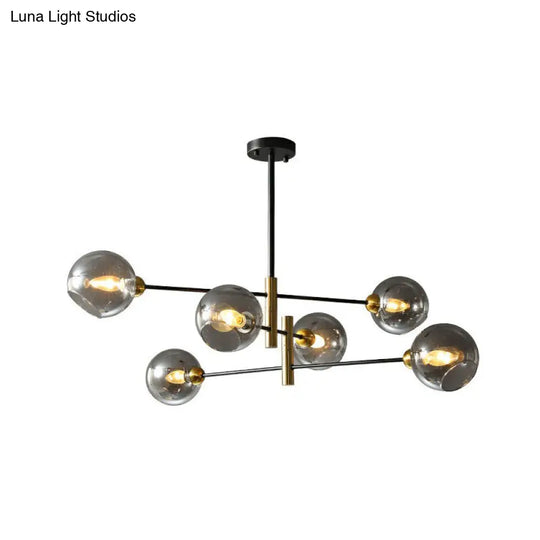 Minimalist Black And Brass Glass Dome Chandelier For Dining Room Suspended Lighting 6 / Smoke Gray