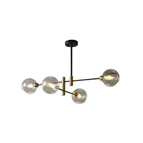 Minimalist Glass Dome Chandelier - Black And Brass Suspended Lighting Fixture For Dining Room 4 /