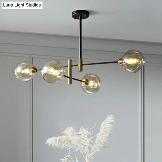 Minimalist Black And Brass Glass Dome Chandelier For Dining Room Suspended Lighting