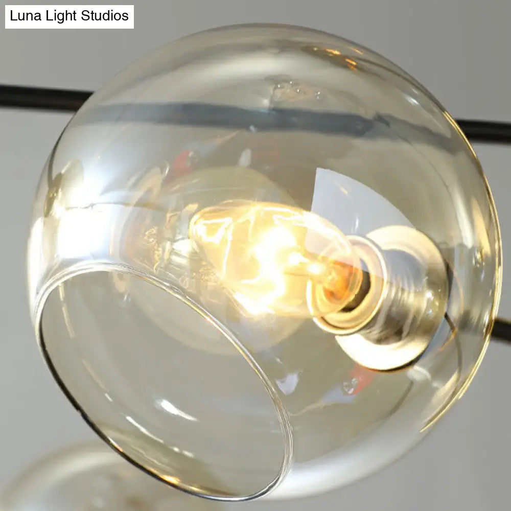 Minimalist Black And Brass Glass Dome Chandelier For Dining Room Suspended Lighting