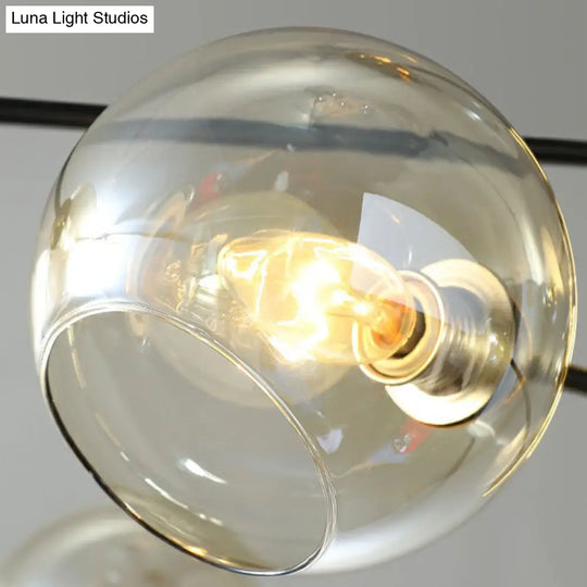 Minimalist Black And Brass Glass Dome Chandelier For Dining Room Suspended Lighting