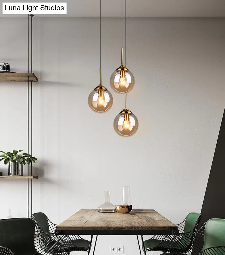 Minimalist Glass Globe Hanging Ceiling Pendant Light Set Of 3 For Restaurants