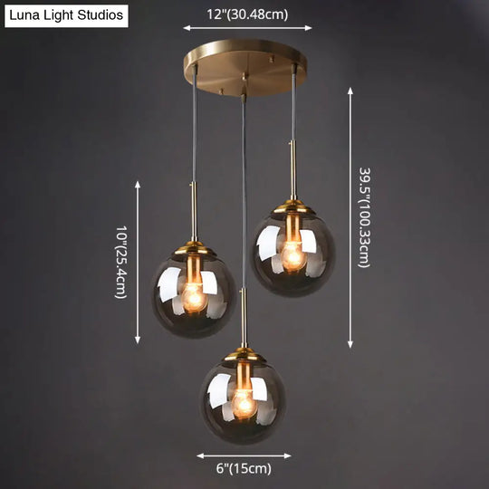 Minimalist Glass Globe Hanging Ceiling Pendant Light Set Of 3 For Restaurants