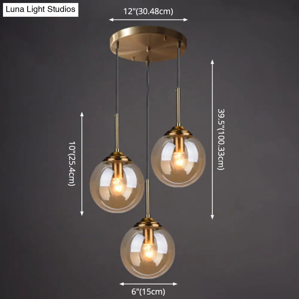 Minimalist Glass Globe Hanging Ceiling Pendant Light Set Of 3 For Restaurants
