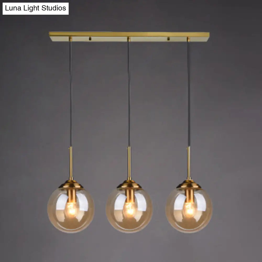 Minimalist Glass Globe Hanging Ceiling Pendant Light Set Of 3 For Restaurants Amber / Linear