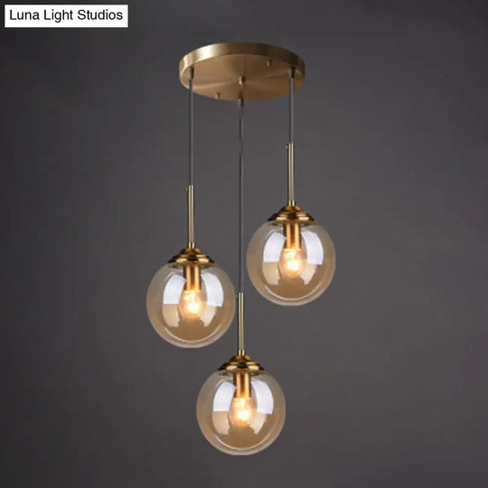 Minimalist Glass Globe Hanging Ceiling Pendant Light Set Of 3 For Restaurants Amber / Round