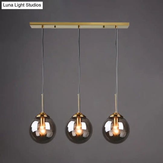 Minimalist Glass Globe Hanging Ceiling Pendant Light Set Of 3 For Restaurants Smoke Gray / Linear