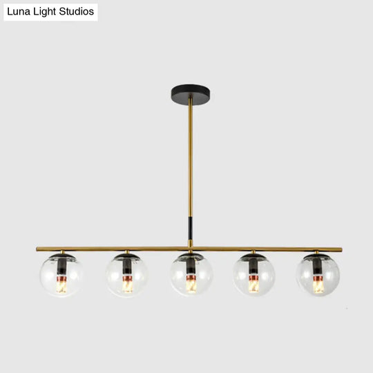 Minimalist Glass Globe Island Chandelier With Brass Pendant - 4/5 Lights In White Smoke Grey Or