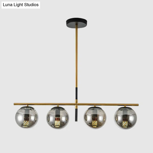 Minimalist Glass Globe Island Chandelier With Brass Pendant - 4/5 Lights In White Smoke Grey Or