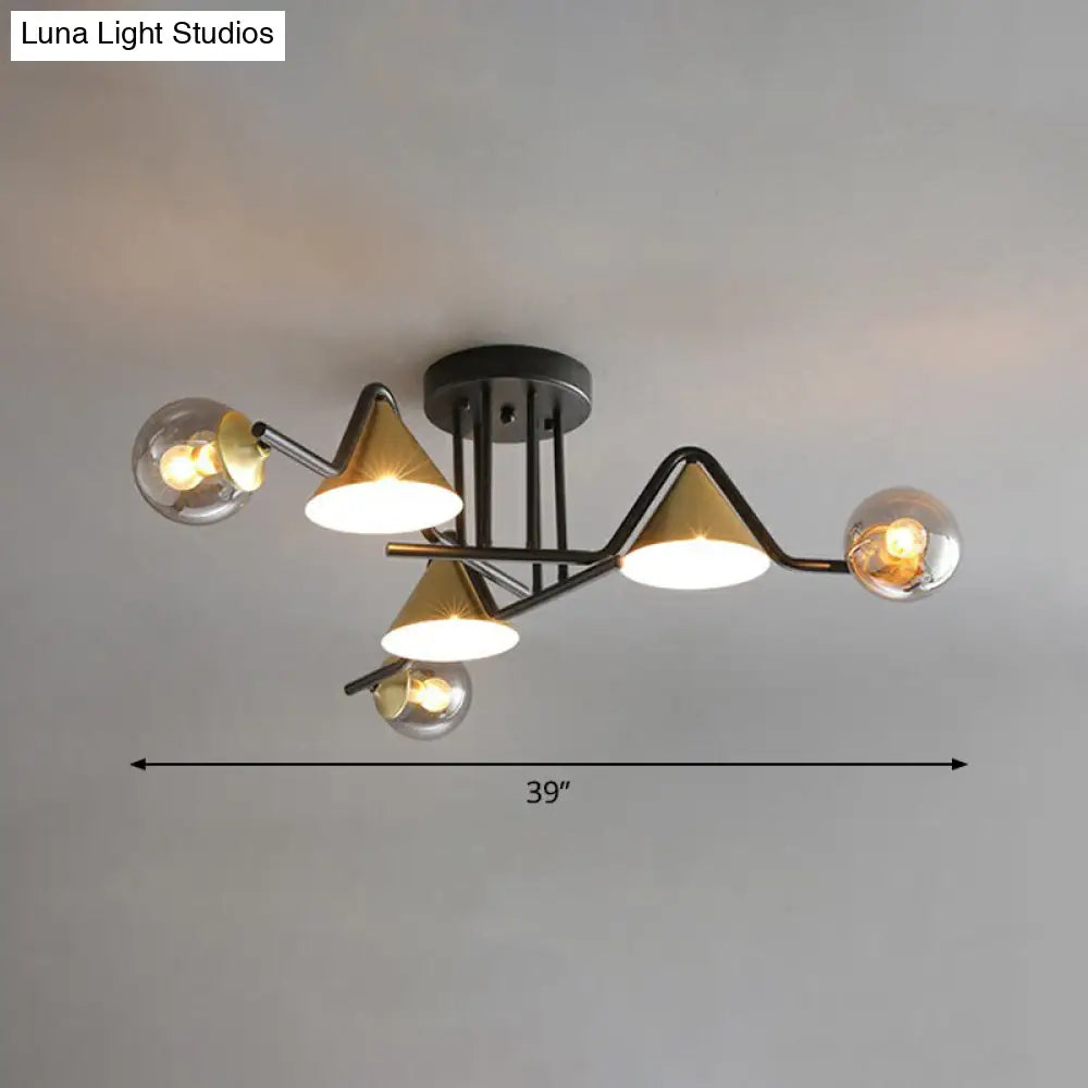 Minimalist Glass Semi Flush Ceiling Light - Cone And Ball Shaped Black-Brass Finish 6 / Smoke Gray