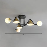 Minimalist Glass Semi Flush Ceiling Light - Cone And Ball Shaped Black - Brass Finish 6 / Cream