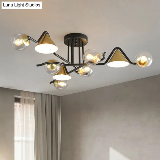 Minimalist Glass Semi Flush Ceiling Light - Cone And Ball Shaped Black-Brass Finish 9 / Clear