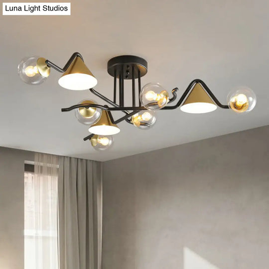 Minimalist Glass Semi Flush Ceiling Light - Cone And Ball Shaped Black - Brass Finish 9 / Clear