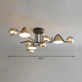 Minimalist Glass Semi Flush Ceiling Light - Cone And Ball Shaped Black - Brass Finish 9 / Smoke Gray