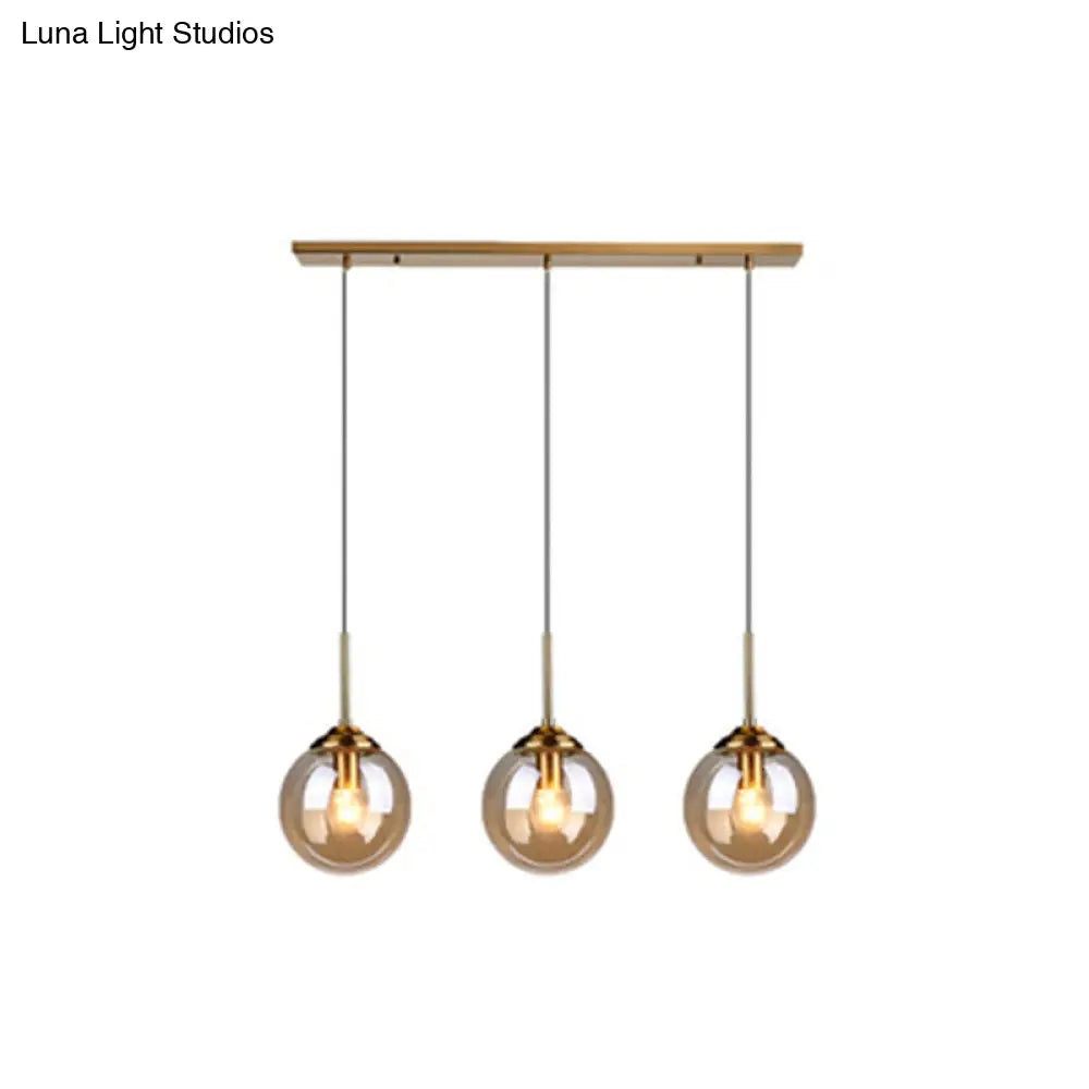 Modern Minimalist Glass Sphere Pendant Light Fixture For Indoor Ceiling Amber / Linear