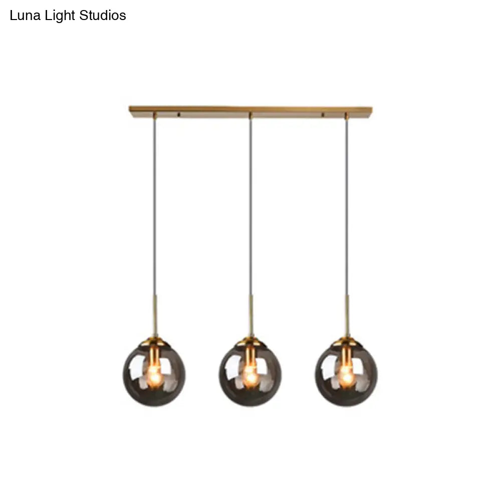 Modern Minimalist Glass Sphere Pendant Light Fixture For Indoor Ceiling Smoke Gray / Linear