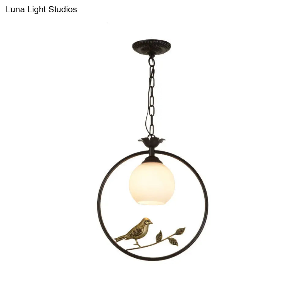 Minimalist Gold/Black Metal Bird Pendant Light Fixture With 1 Ring