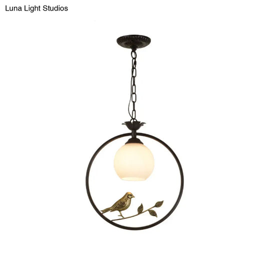 Minimalist Gold/Black Metal Bird Pendant Light Fixture With 1 Ring
