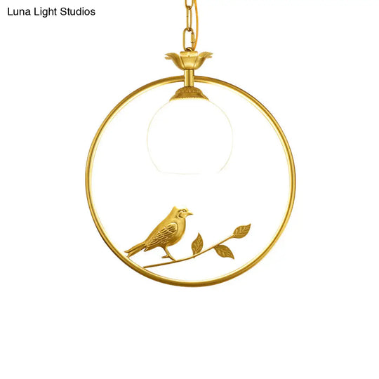 Minimalist Gold/Black Metal Bird Pendant Light Fixture With 1 Ring