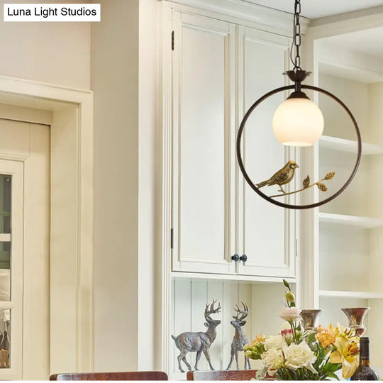 Minimalist Gold/Black Metal Bird Pendant Light Fixture With 1 Ring