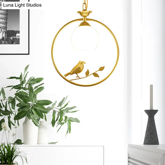 Minimalist Gold/Black Metal Bird Pendant Light Fixture With 1 Ring