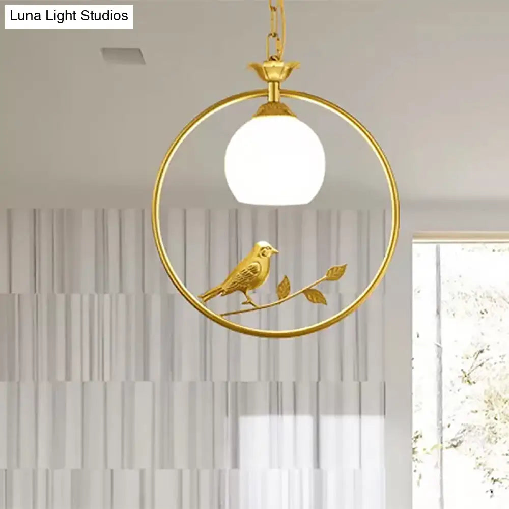 Minimalist Gold/Black Metal Bird Pendant Light Fixture With 1 Ring