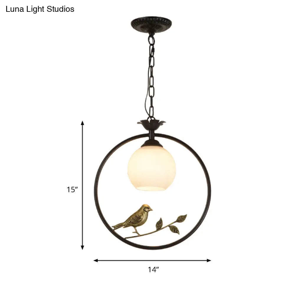 Minimalist Gold/Black Metal Bird Pendant Light Fixture With 1 Ring