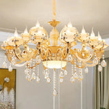 Minimalist Gold Chandelier With Blossom Jade Crystal Draping And Hanging Lamp Kit 18 / C