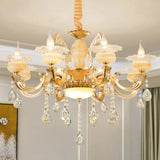 Minimalist Gold Chandelier With Blossom Jade Crystal Draping And Hanging Lamp Kit 8 / B