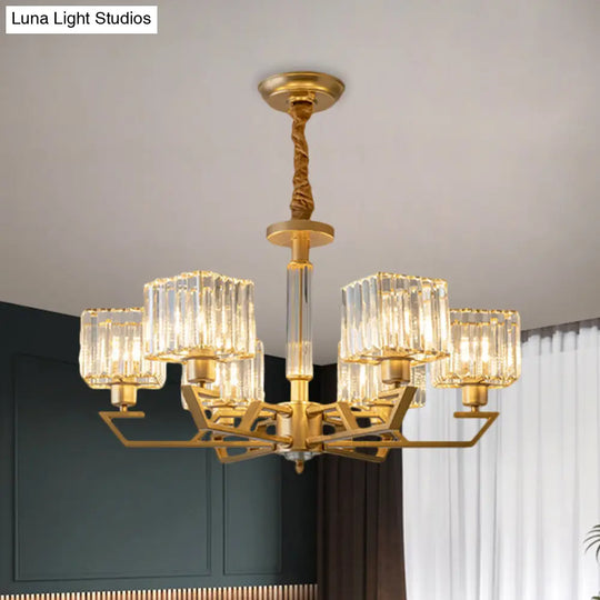 Minimalist Gold Chandelier With Clear Crystal Prisms - 3/6-Light Suspension Fixture