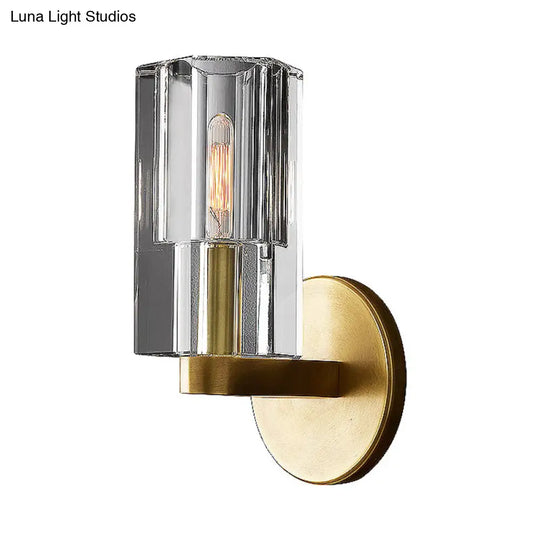 Minimalist Gold Crystal Wall Sconce - Clear Faceted 1-Light Fixture