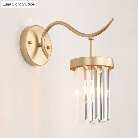 Minimalist Gold Finish Crystal Wall Lamp With Rectangular Tube Design