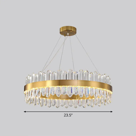 Minimalist Gold Halo Chandelier Pendant With Led Crystal Icicle - Elegant Hanging Light Fixture /