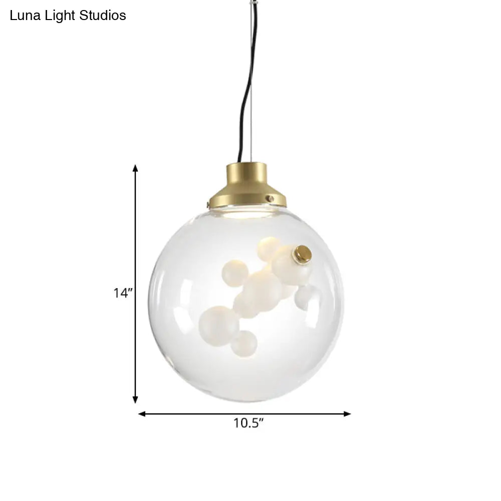 Minimalist Gold Hanging Light With Clear Glass Cone/Globe Pendant - Creative 1 Bulb Design Inner