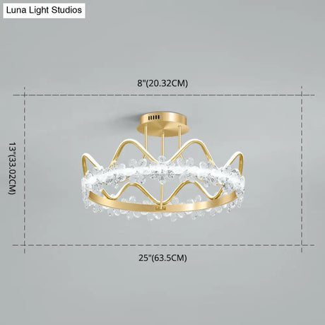 Minimalist Gold Led Ceiling Light With Crystal Flower Design For Bedroom