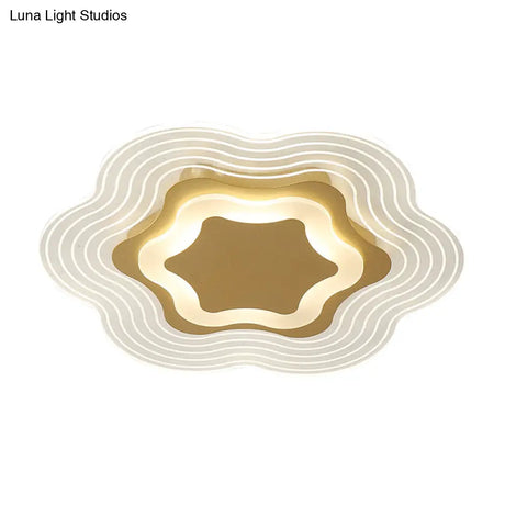 Minimalist Gold Led Flush Light Fixture In Warm/White - Floral Acrylic Ceiling Lighting