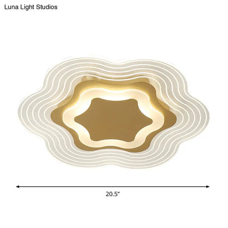 Minimalist Gold Led Flush Light Fixture In Warm/White - Floral Acrylic Ceiling Lighting