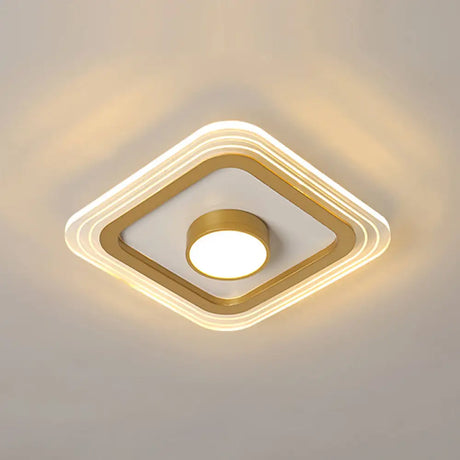 Minimalist Gold Led Flushmount Foyer Light – Small Acrylic Ceiling Flush Mount / White Square Plate