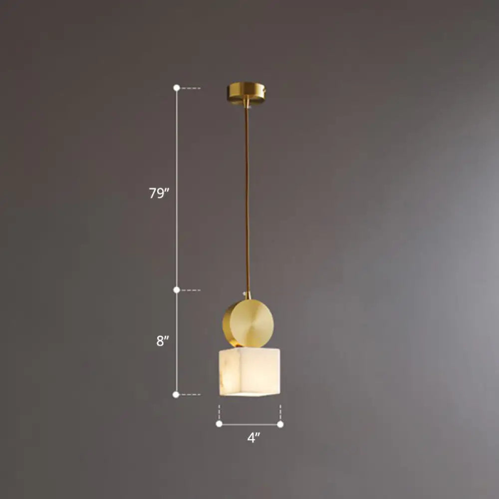 Minimalist Gold Marble Block Hanging Pendant Ceiling Lamp - Bedroom Lighting Solution / 4’