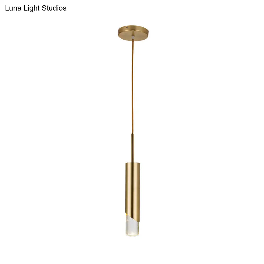 Minimalist Gold Pendant Light Kit - Modern Metal Cylinder Design For Kitchen