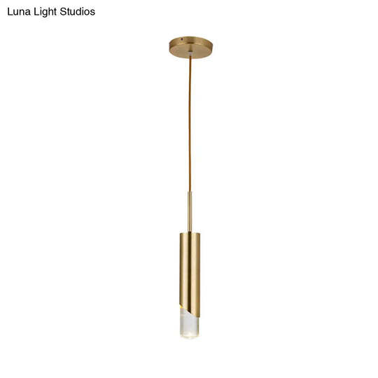 Minimalist Gold Pendant Light Kit - Modern Metal Cylinder Design For Kitchen
