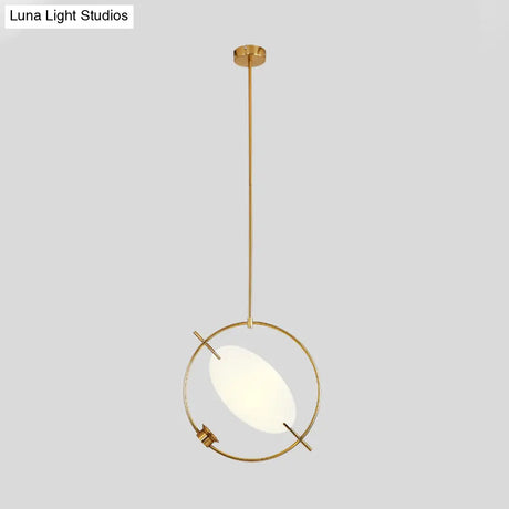 Minimalist Gold Metal Pendant Light Fixture With 1 Hanging Circle Head – Ideal For Bedroom