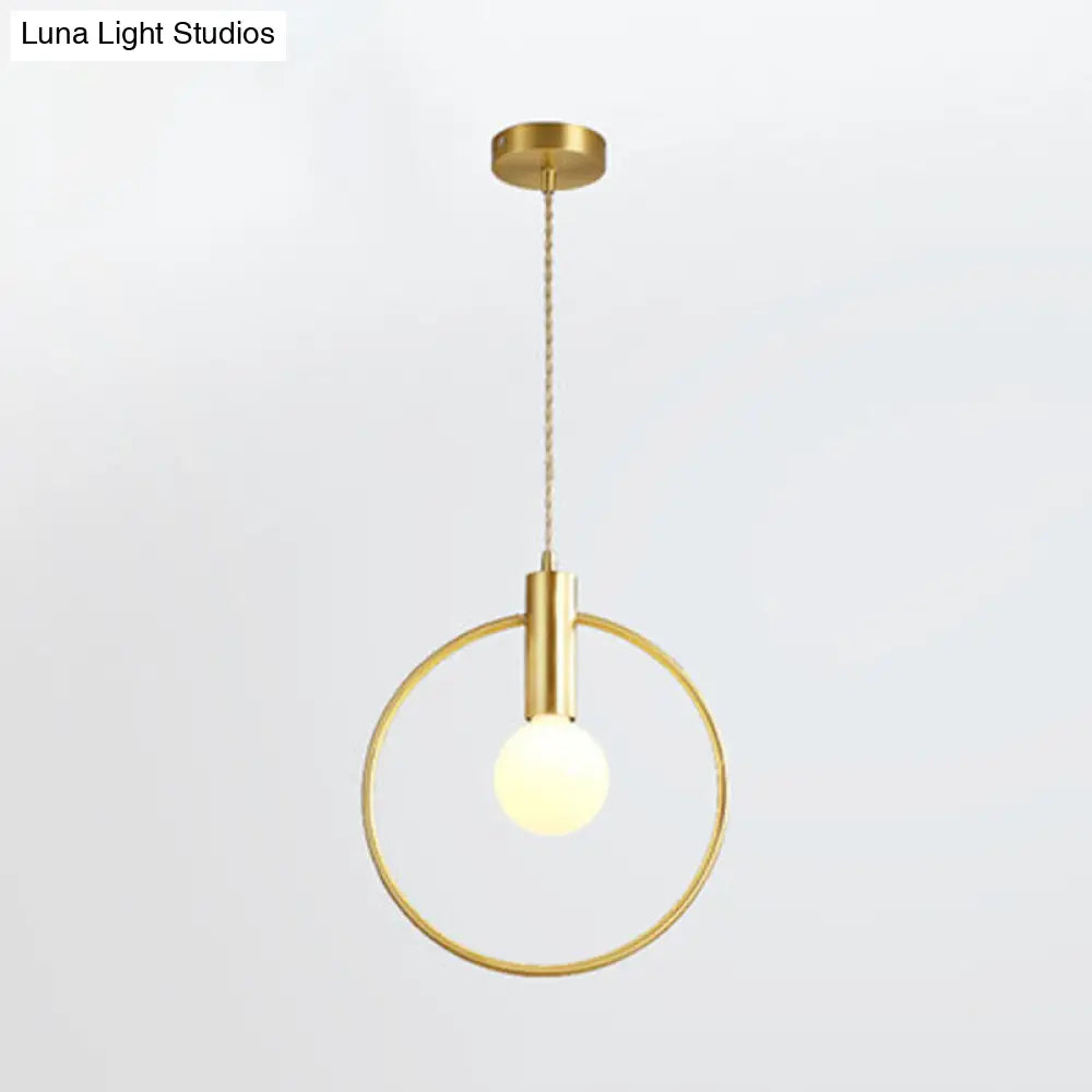 Minimalist Gold Pendant Lamp With Bulb Ring Pendulum For Bedroom