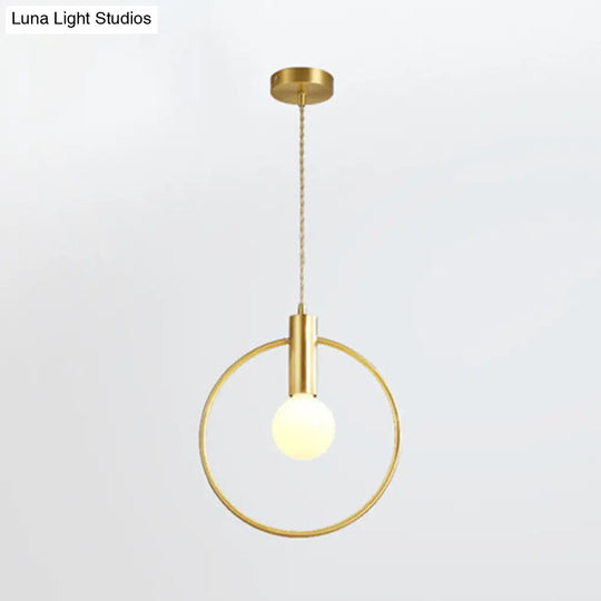 Minimalist Gold Pendant Lamp With Bulb Ring Pendulum For Bedroom