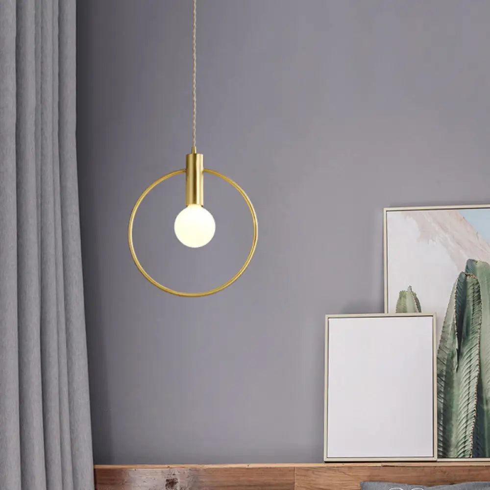 Minimalist Gold Pendant Lamp With Ring Pendulum And Bulb For Bedroom