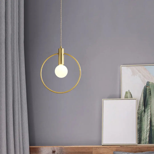 Minimalist Gold Pendant Lamp With Ring Pendulum And Bulb For Bedroom