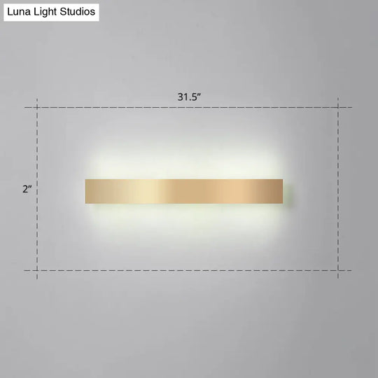 Minimalist Gold Plated Led Wall Sconce For Living Room - Aluminum Bar Shaped Flush Light