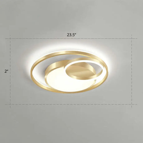 Minimalist Gold Round Metal Led Flush Mount Light For Bedroom Ceiling Lighting / 23.5’ White